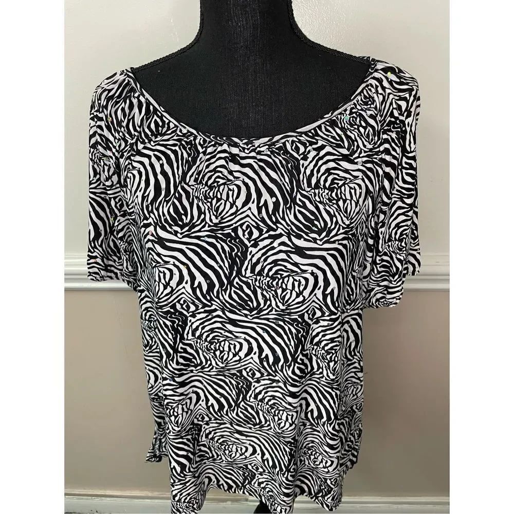Rebecca Malone Black and White Sparkle Blouse Size Medium